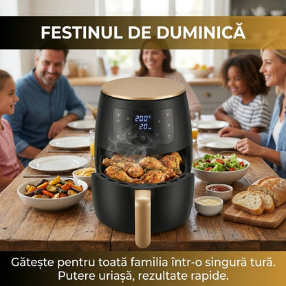 Friteuză cu Aer Cald (Air Fryer) Digitală 6L, 2400W, Funcție Coacere