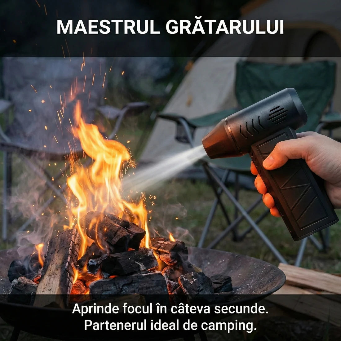 Suflantă Turbo "Jet Fan" Portabilă 110.000 RPM - Viteză Aer 42m/s, Motor Brushless & 4 Trepte Viteză, Acumulator Inclus