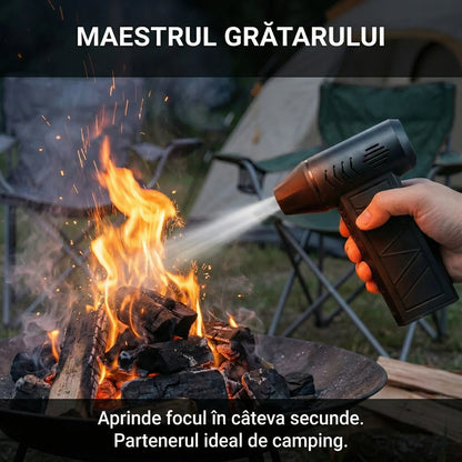 Suflantă Turbo "Jet Fan" Portabilă 110.000 RPM - Viteză Aer 42m/s, Motor Brushless & 4 Trepte Viteză, Acumulator Inclus