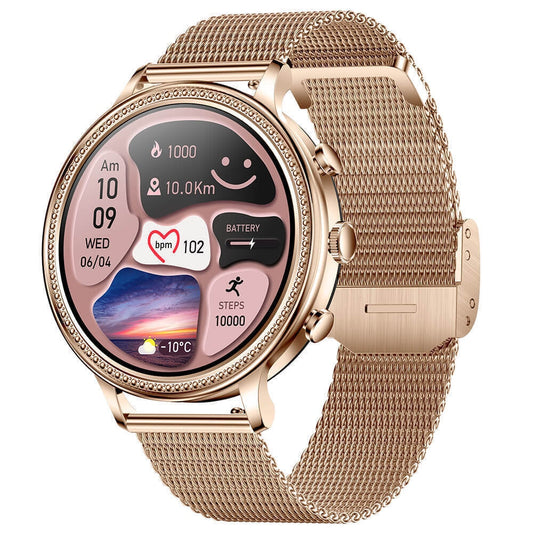 Ceas Smartwatch Damă – Smart Lady Gold - Curea Metalica + Curea Silicon Rose