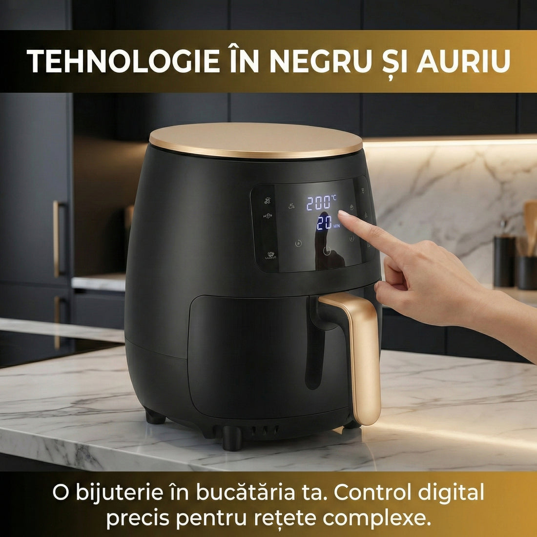 Friteuză cu Aer Cald (Air Fryer) Digitală 6L, 2400W, Funcție Coacere