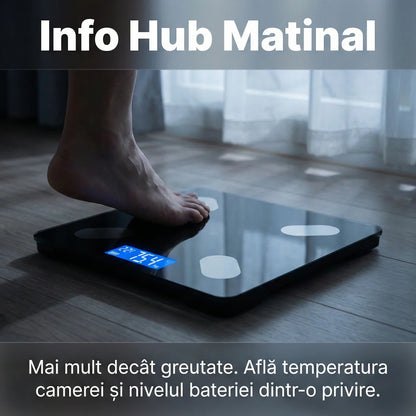 Cântar Corporal Smart Digital cu Bluetooth, Sticlă Securizată, Monitorizare prin Aplicație, Capacitate 180kg, Negru