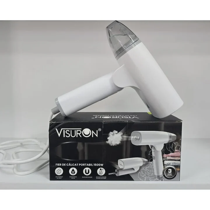 Fier de Călcat cu Abur Portabil VISURON 1500W, Încălzire Rapidă 30s, Pliabil, Compact – Ideal pentru Acasă și Călătorii