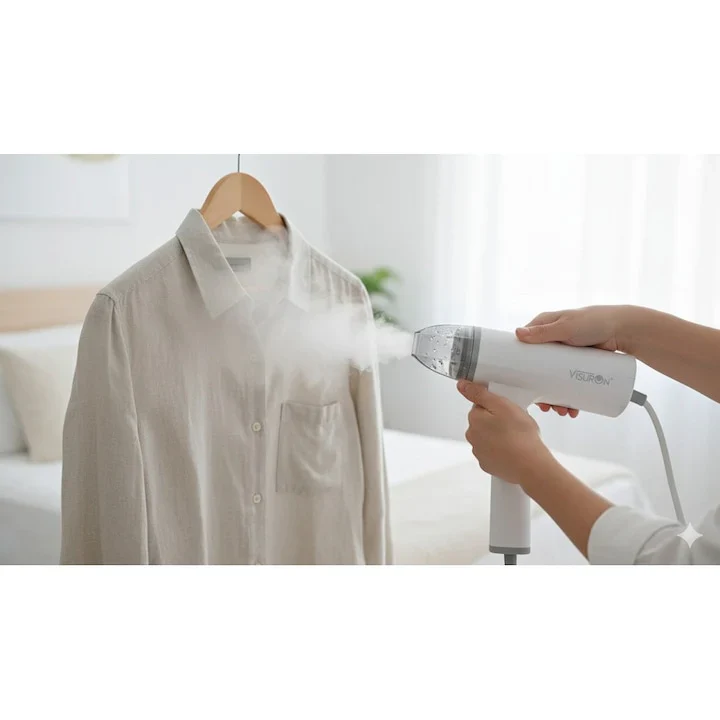 Fier de Călcat cu Abur Portabil VISURON 1500W, Încălzire Rapidă 30s, Pliabil, Compact – Ideal pentru Acasă și Călătorii