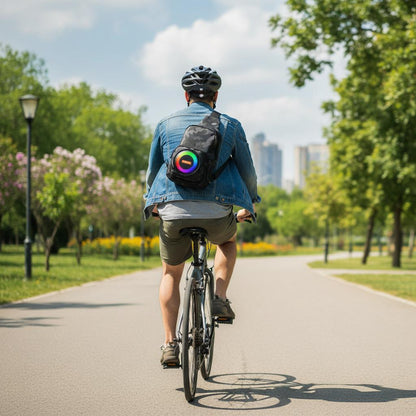 Rucsac cu  boxa portabila, Bluetooth 5.0, lumini RGB, FM, TWS si power bank, 17 x 10.5 x 19.5 cm