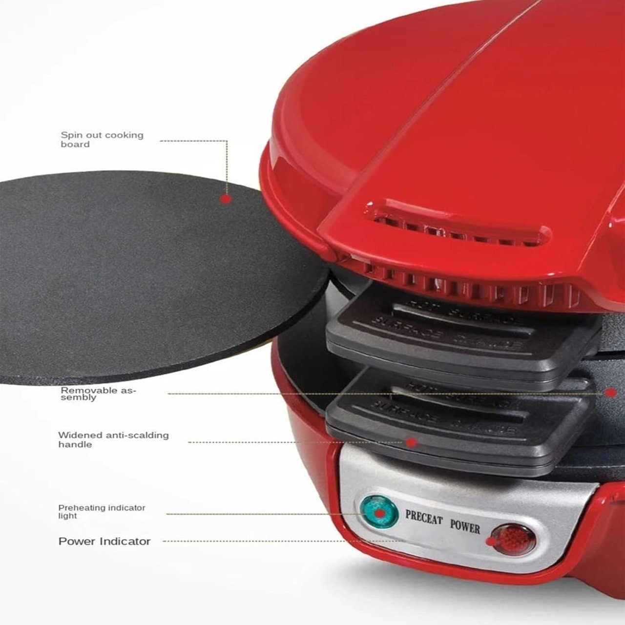 Aparat de facut burgeri sau sandwich-uri RAF 600W, Rosu.