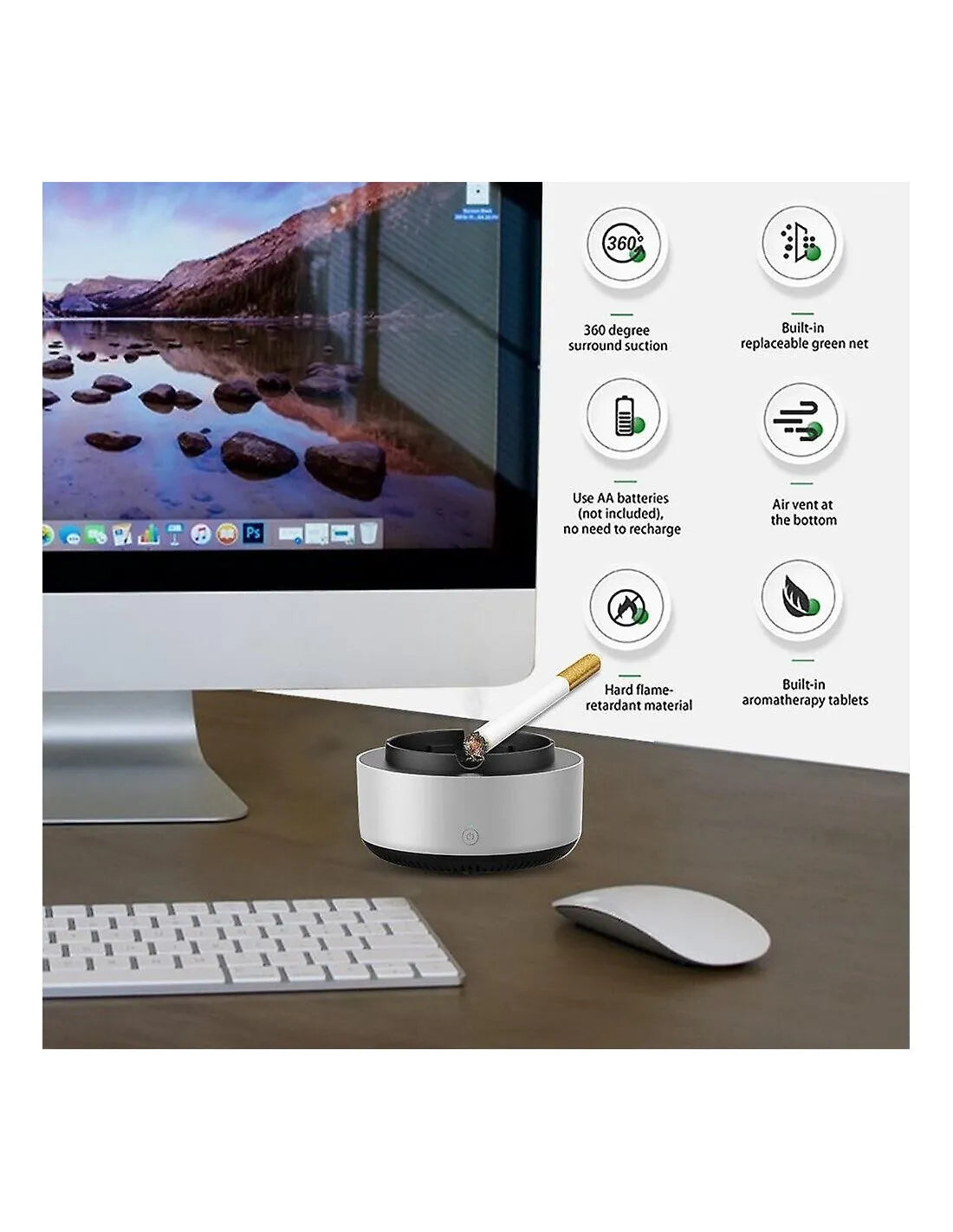 Scrumiera electrica  inteligenta ,cu aspiratie, alimentare baterii AA