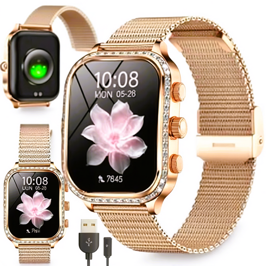 Ceas Smart Damă Elegant Rose Gold - Design Premium cu Bratară Metalică