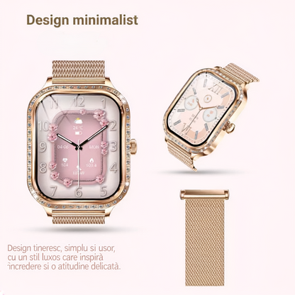 Ceas Smart Damă Elegant Rose Gold - Design Premium cu Bratară Metalică