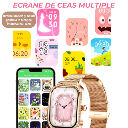 Ceas Smart Damă Elegant Rose Gold - Design Premium cu Bratară Metalică