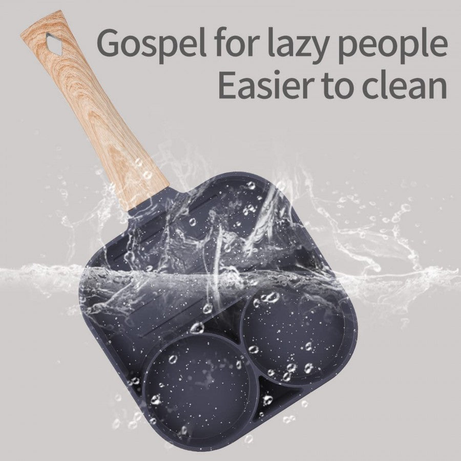 Tigaie Multifuncțională Antiaderentă cu 3 Compartimente și Mâner Efect Lemn