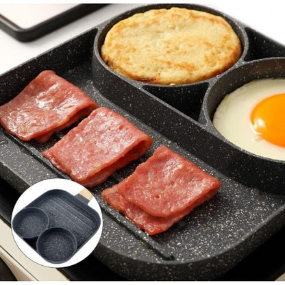 Tigaie Multifuncțională Antiaderentă cu 3 Compartimente și Mâner Efect Lemn