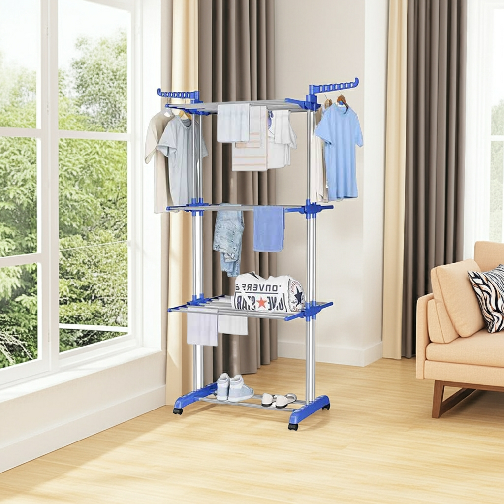 Uscator vertical, mobil si pliabil pentru rufe cu suport umerase,