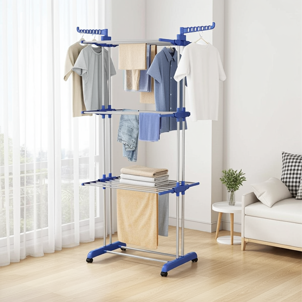 Uscator vertical, mobil si pliabil pentru rufe cu suport umerase,