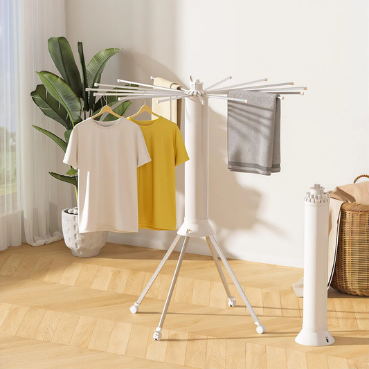 Uscător de Rufe tip Trepied, Pliabil și Compact, cu 16 Brațe Rotative, pentru Interior și Exterior.