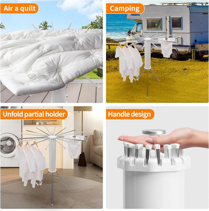 Uscător de Rufe tip Trepied, Pliabil și Compact, cu 16 Brațe Rotative, pentru Interior și Exterior