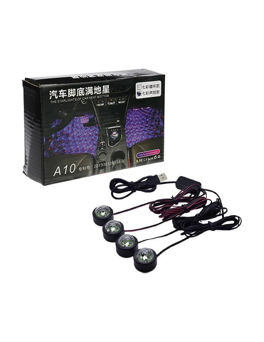 Set 4 LED Auto De Interior, A10 USB, 7 Culori  RGB