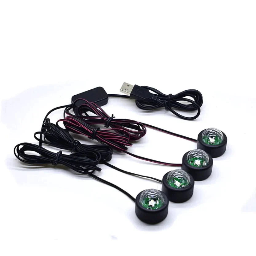 Set 4 LED Auto De Interior, A10 USB, 7 Culori  RGB