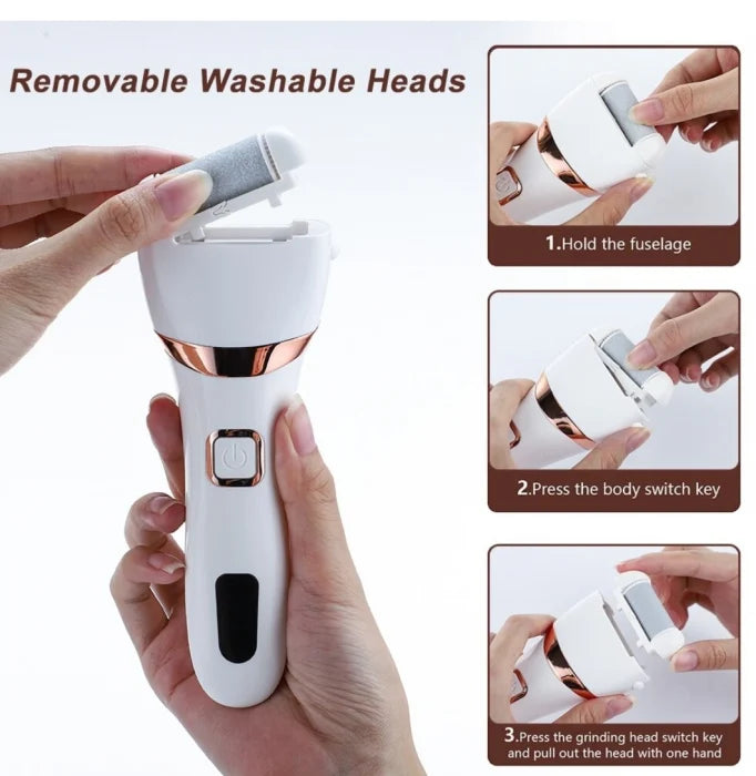 Pila electrica pentru picioare  cu indepartare eficienta a calusurilor, rezistent la apa, pentru calcaie crapate si piele uscata, ideal in pedichiura medicala, baterie durabila, ecran LCD, Set cu accesorii incluse, Alb.