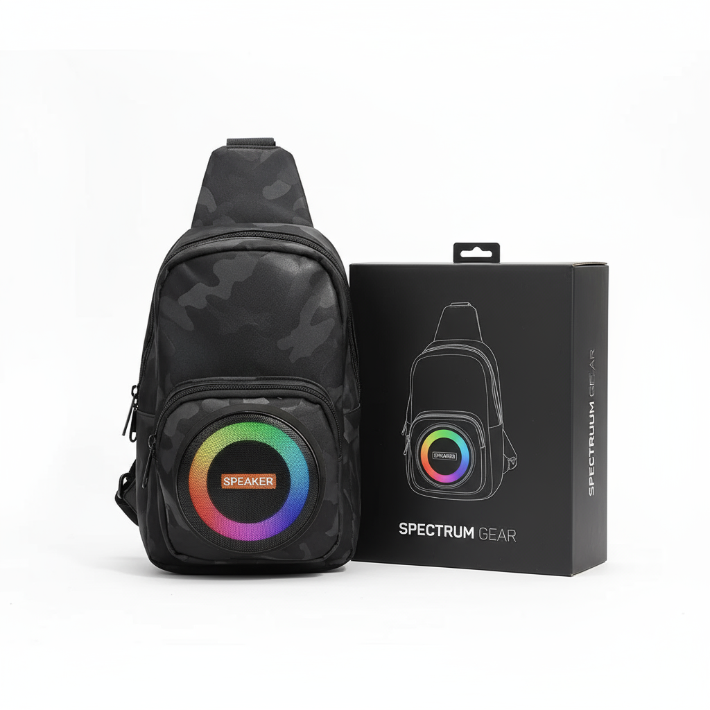 Rucsac cu  boxa portabila, Bluetooth 5.0, lumini RGB, FM, TWS si power bank, 17 x 10.5 x 19.5 cm