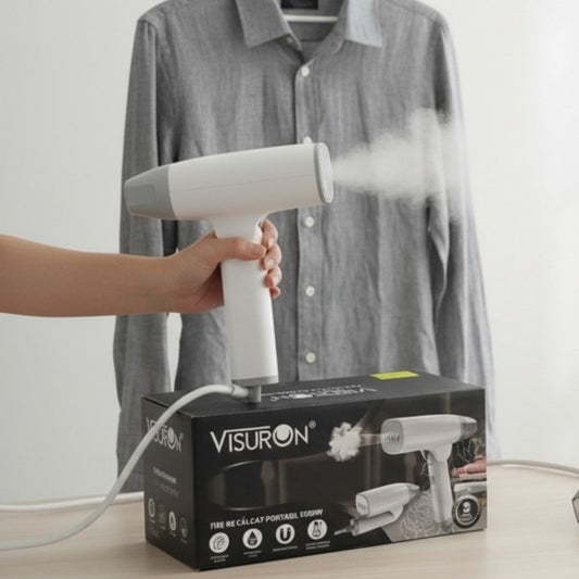 Fier de Călcat cu Abur Portabil VISURON 1500W, Încălzire Rapidă 30s, Pliabil, Compact – Ideal pentru Acasă și Călătorii