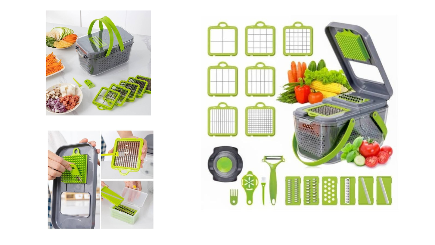 Razatoare  Multifunctionala 2 in 1 pentru legume si fructe, 16 de piese