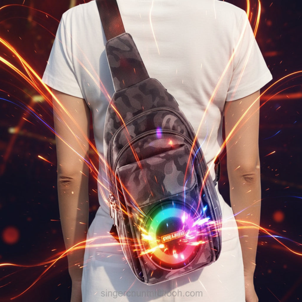 Rucsac cu  boxa portabila, Bluetooth 5.0, lumini RGB, FM, TWS si power bank, 17 x 10.5 x 19.5 cm