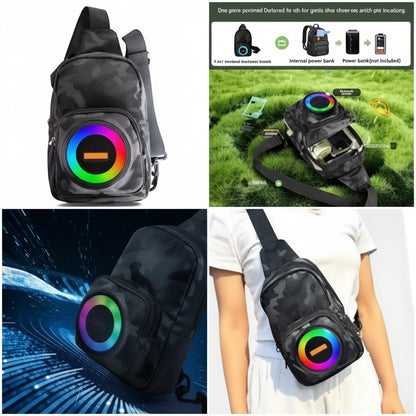 Rucsac cu  boxa portabila, Bluetooth 5.0, lumini RGB, FM, TWS si power bank, 17 x 10.5 x 19.5 cm