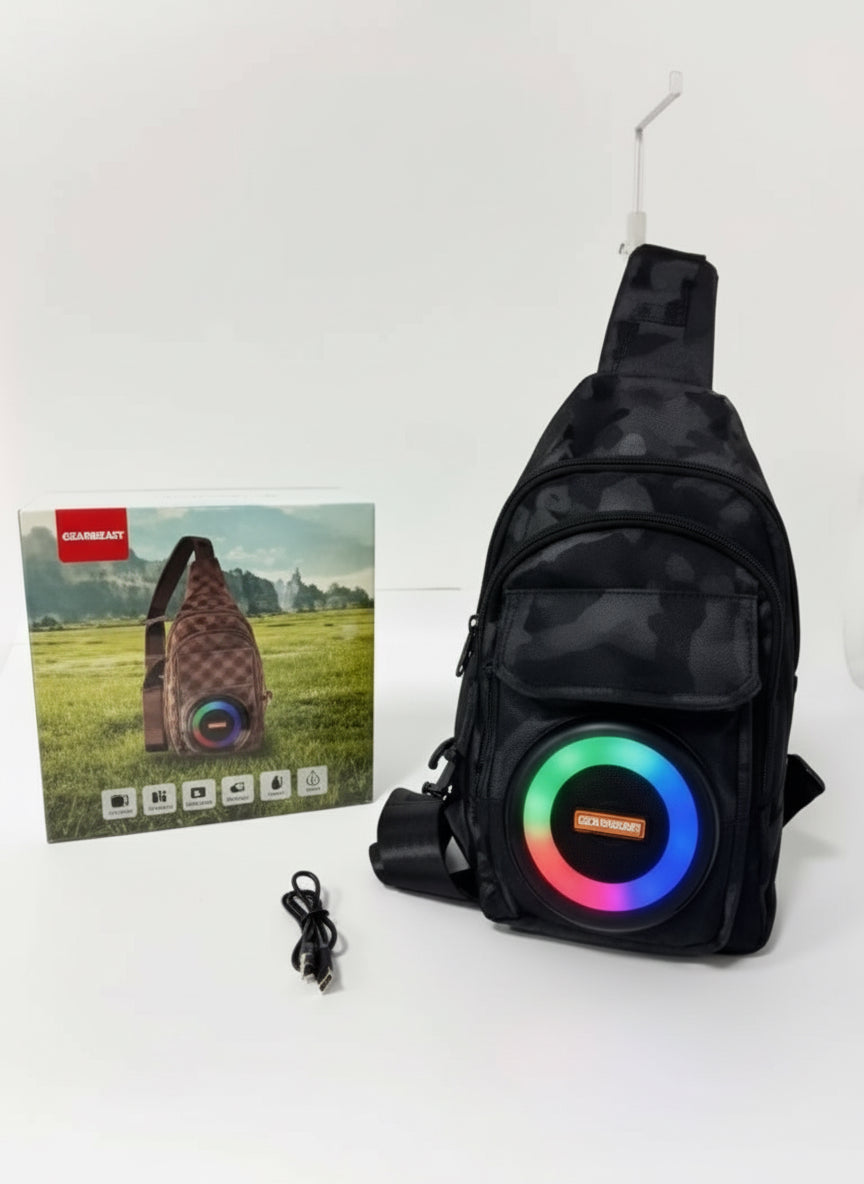 Rucsac cu  boxa portabila, Bluetooth 5.0, lumini RGB, FM, TWS si power bank, 17 x 10.5 x 19.5 cm