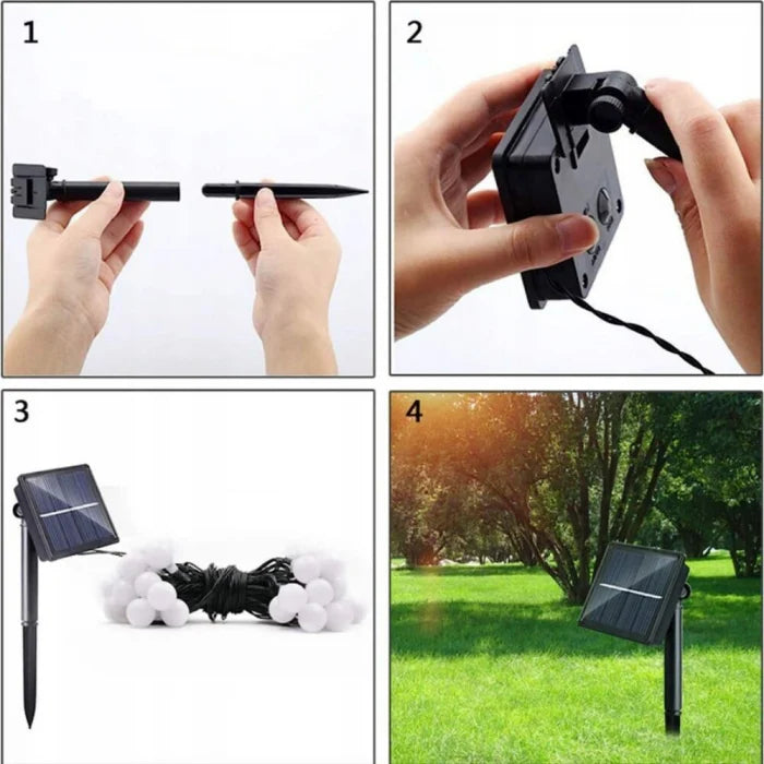 Ghirlanda Magica Luminoasa de exterior cu 50 LED-uri Multicolore, 8 functii si Panou Solar, lungime 6,7 m.