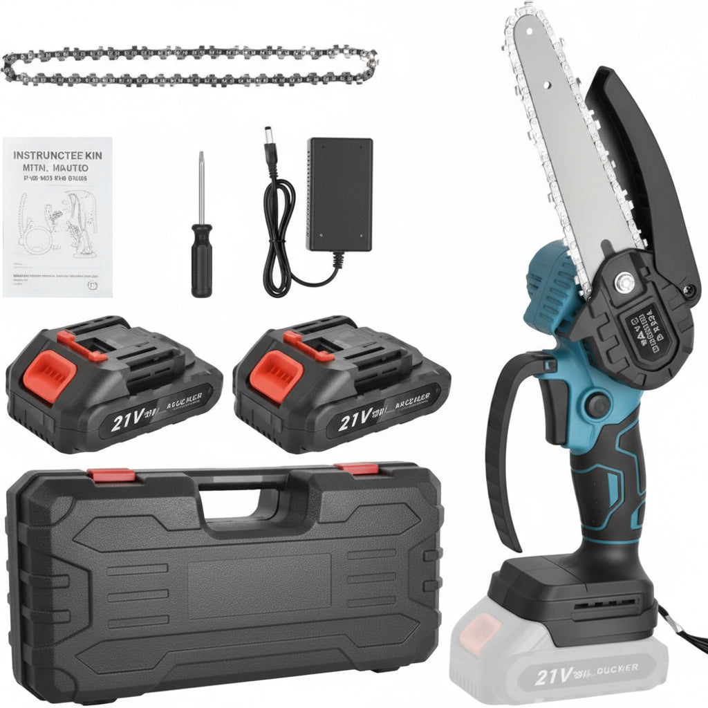 Mini fierastrau electric fara fir, cu lant 6 inch si 2 acumulatori 2000mah, 24V.