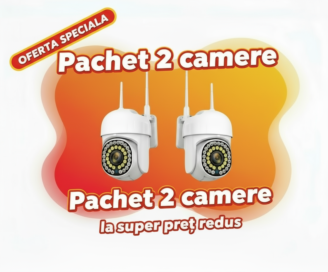 Pachet  x2  Camere Wifi de Exterior , Vizualizare Live pe Telefon, Night Vision, Senzor de Miscare