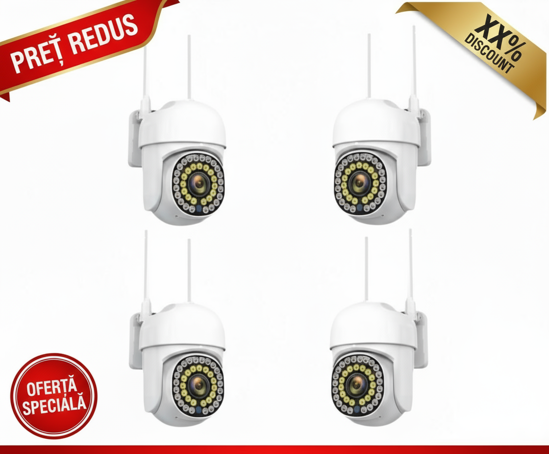 Pachet  x4  Camere Wifi de Exterior  , Vizualizare Live pe Telefon, Night Vision, Senzor de Miscare.