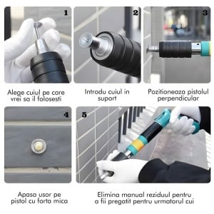 Pistol Manual de  Bătut Cuie în Beton și Metal, Accesorii și Cutie Transport + 50 Cuie Otel CADOU