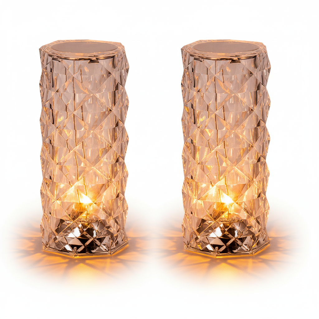 Set 2x Lampi LED - RGB cu Design Cristal, Telecomanda Inclusa, Control Tactil